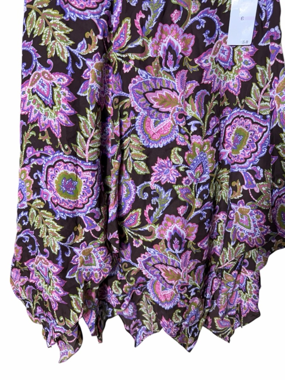 NWT Boho Paisley Handkerchief Hem Midi Skirt Purple Floral Y2K Fairycore Size 6 - Picture 3 of 6
